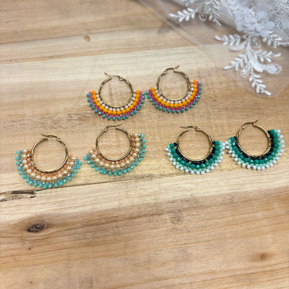 Beaded Stitch Hoop Earrings